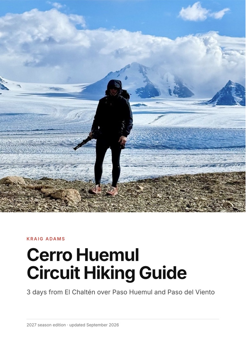 The cover of the Cerro Huemul Circuit Hiking Guide