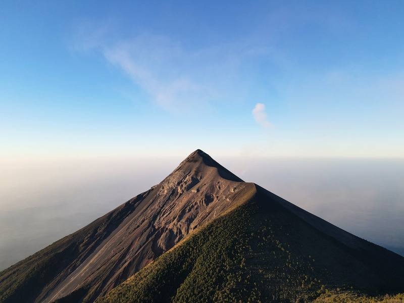 Fuego in the first sun, from above the base camp on the morning of Day 2.