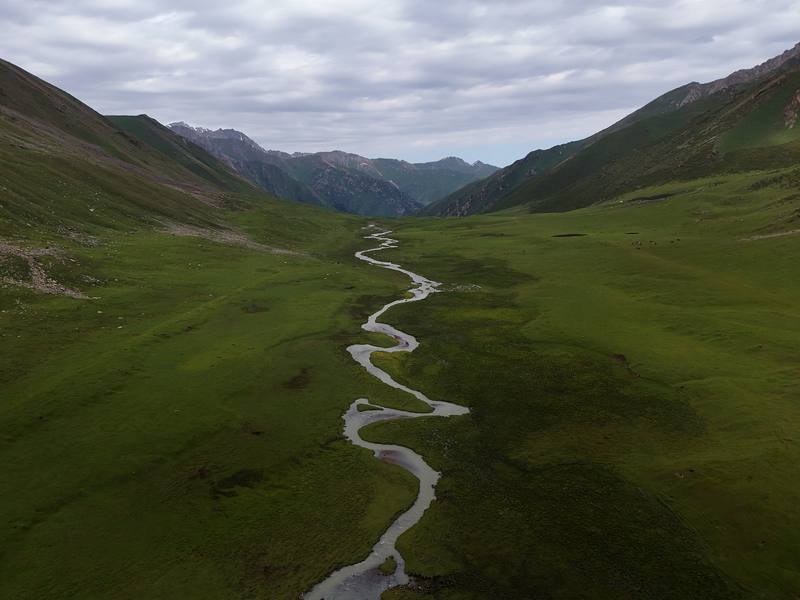 The treeless valley below the Anyrtor pass on Day 3, from the air.