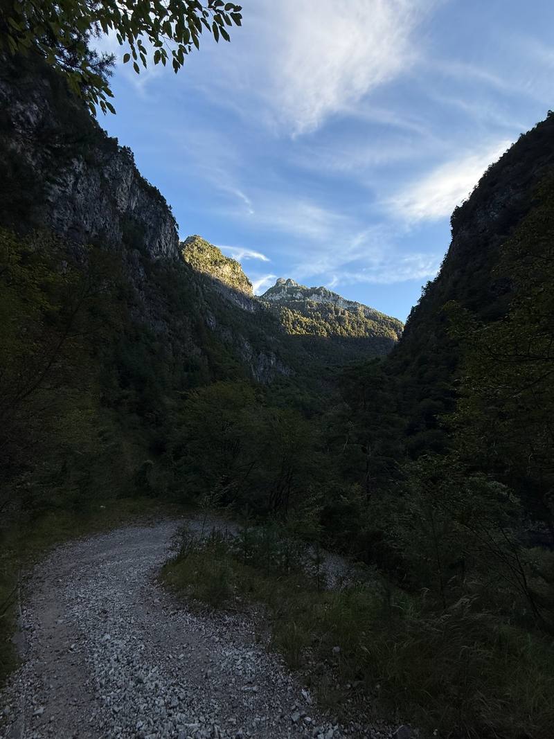 The gravel track down the valley on the morning of Day 7.