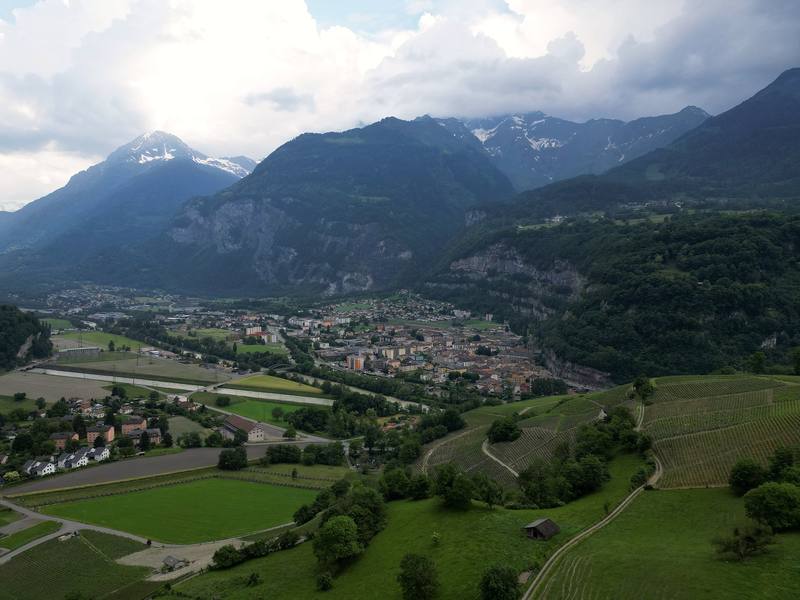 The Rhône valley at Saint-Maurice from my drone, at the start of Day 1.