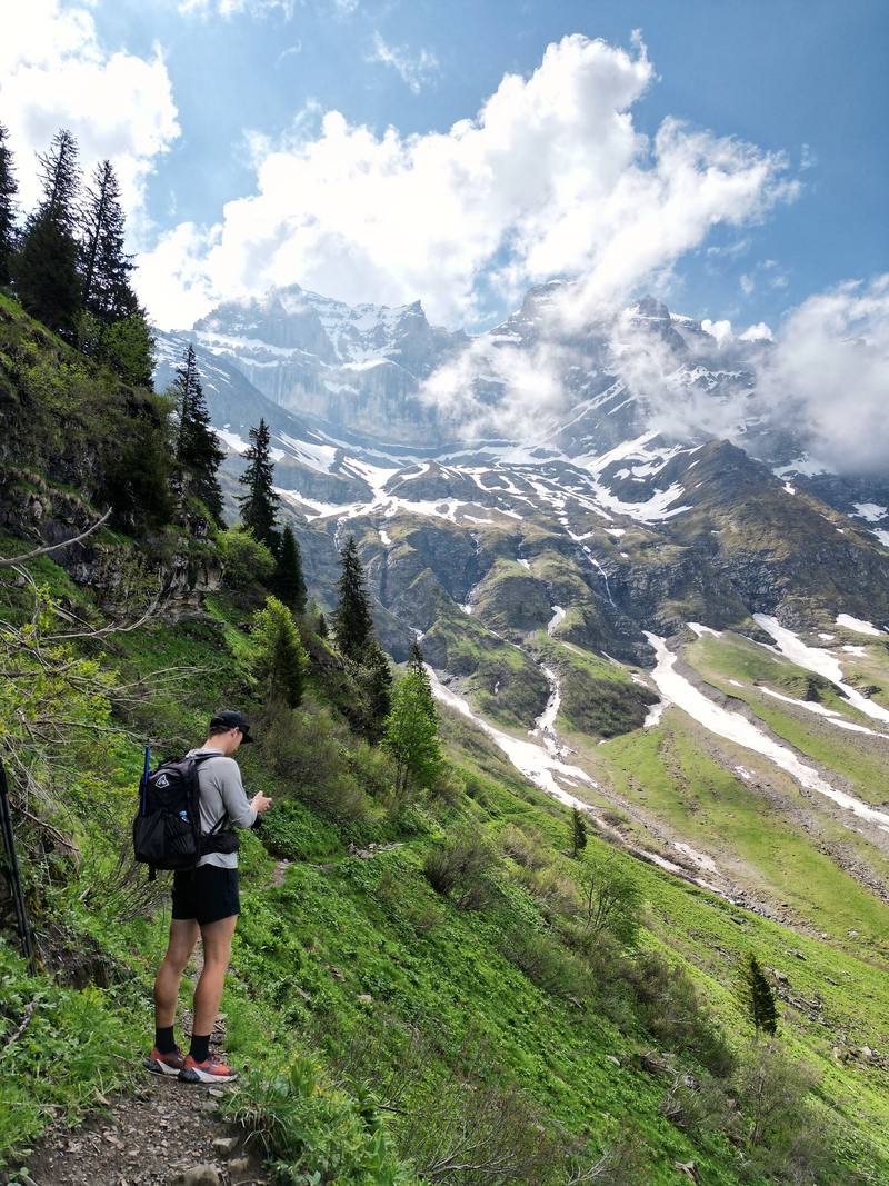 On the trail under the Dents du Midi, Day 3, from my drone.