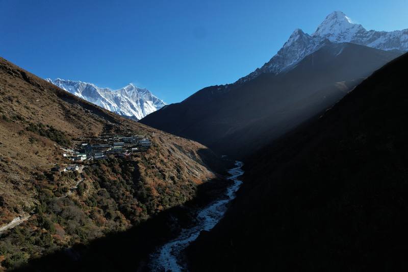 Ama Dablam and the valley below Pheriche on the morning of Day 6.