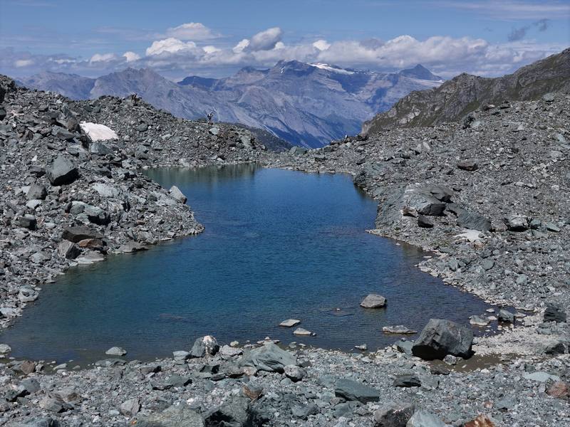 A glacial lake in the Grand Désert, below the Col de Prafleuri, Day 4.