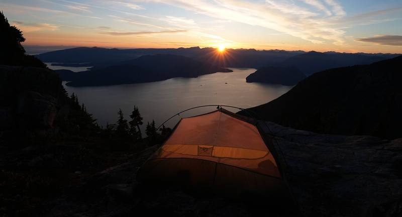 My tent at sunset on the ridge below the West Lion, Day 1.