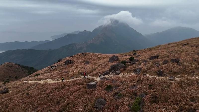Lantau Peak in cloud from Sunset Peak's shoulder, Day 2 morning.