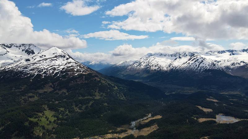Snowy peaks above the Resurrection River Trail, Day 4.