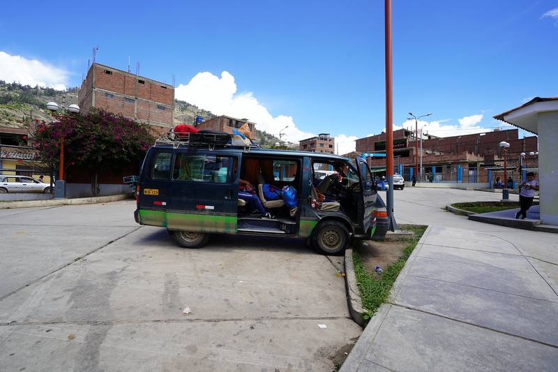 A minibus in Yungay on Day 1, where I caught the ride up to Vaquería.