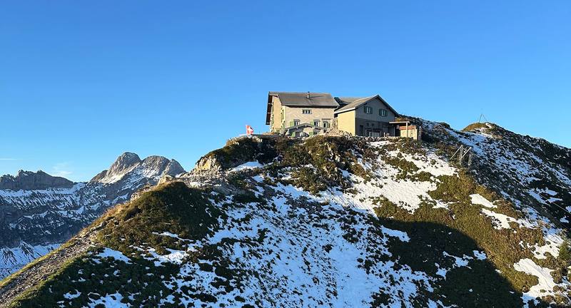 The Berggasthaus Schäfler on its ridge, the morning of Day 2.