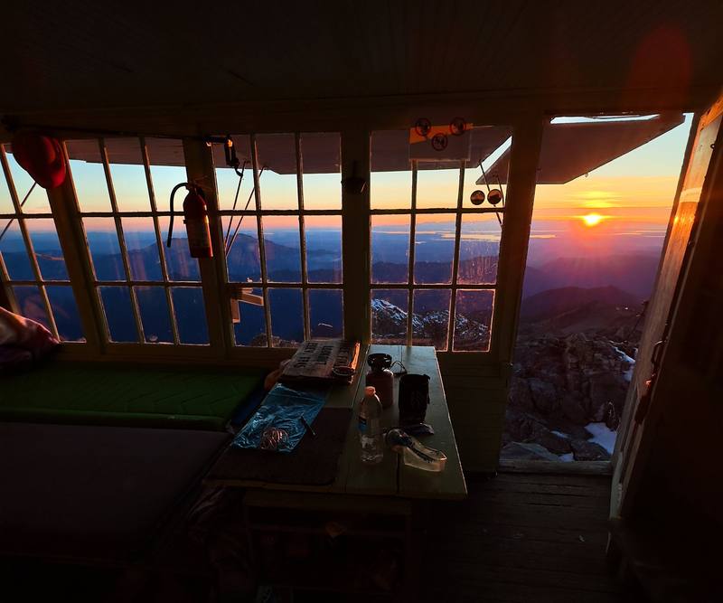 Sunset from inside the lookout, Day 1 at 6:26 p.m.