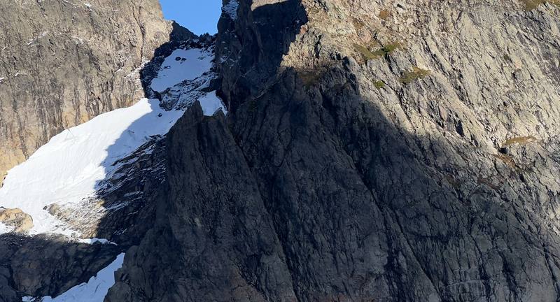 The Three Fingers and the glacier from Tin Can Gap, Day 1 at mile 16.3.