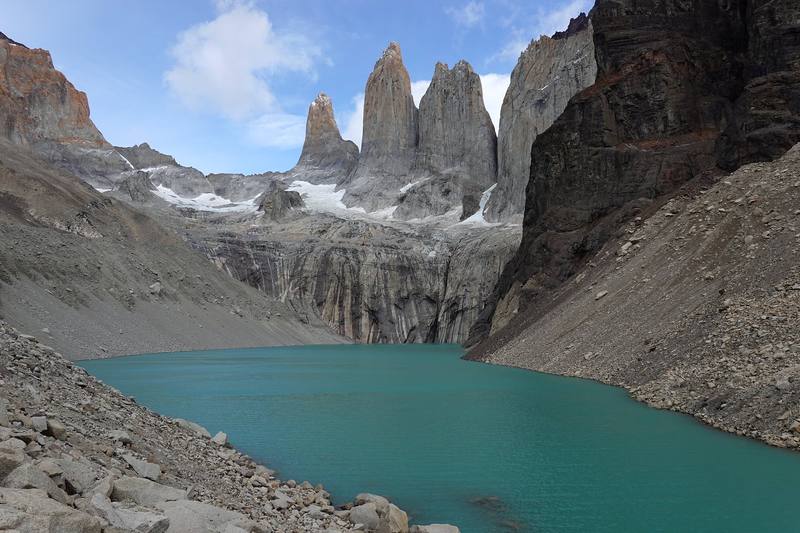 The lake under the three towers at the Mirador Base Torres, Day 5.