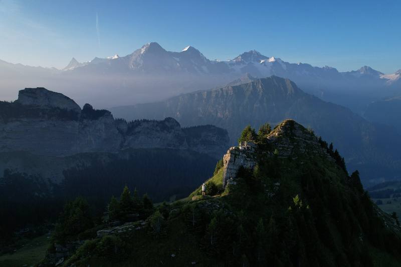 Sunrise above Schynige Platte on the morning of Day 2, with the Eiger, Mönch and Jungfrau behind.