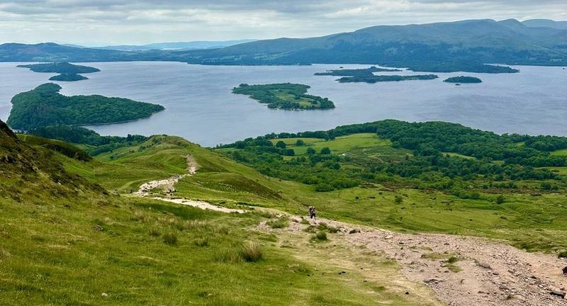 Loch Lomond and its islands from the path over Conic Hill, Day 1.