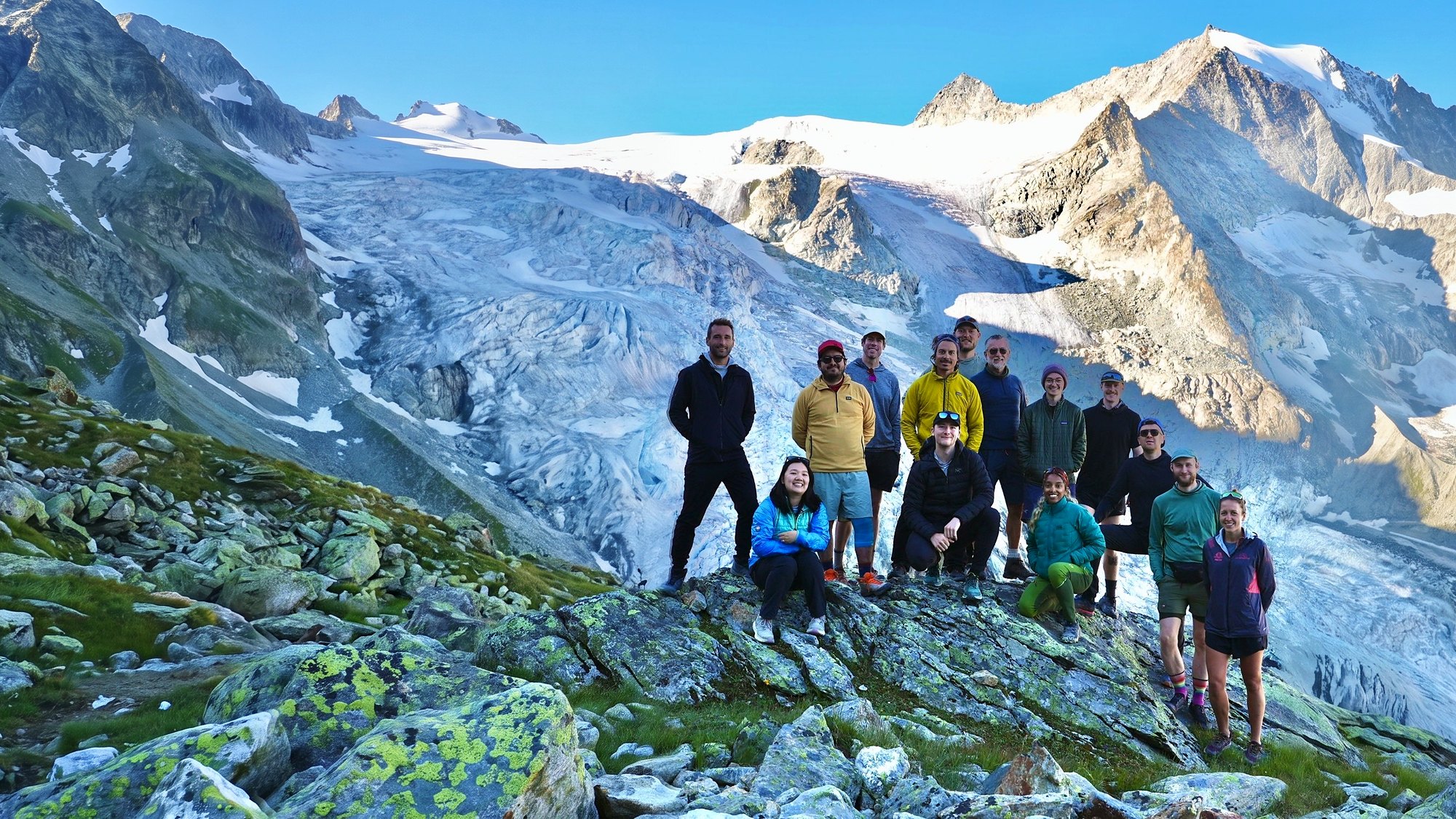 The 2025 Haute Route group below the Moiry glacier
