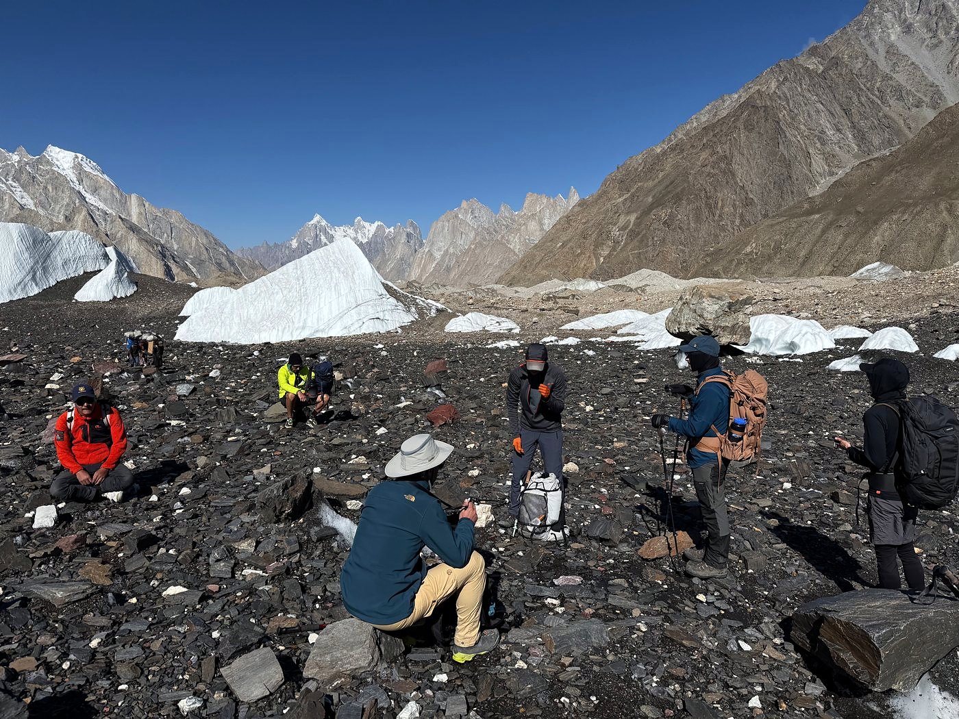 A break on the Baltoro Glacier on the way to Concordia, 2025