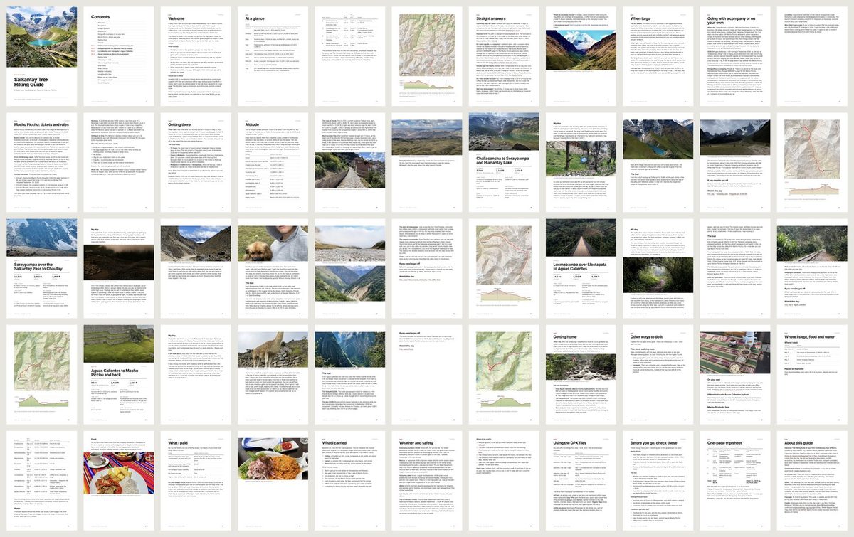 All 55 pages of the Salkantay Trek guide as thumbnails