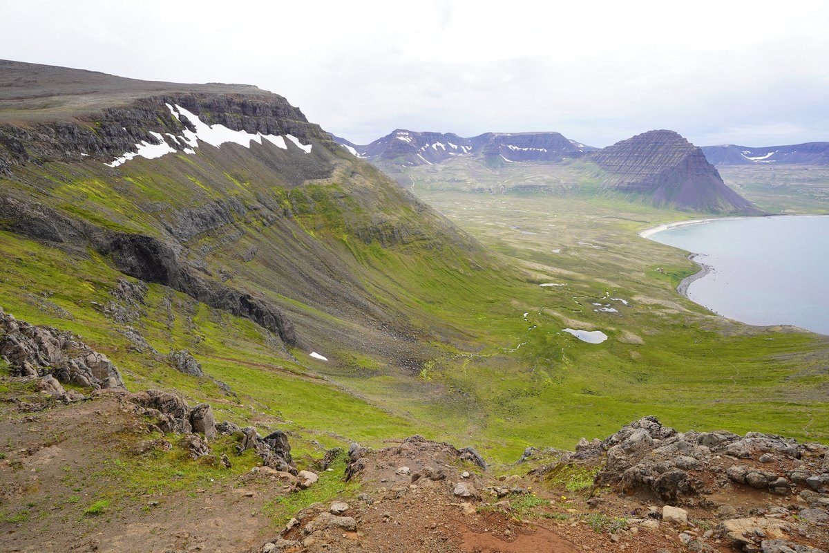 The valley and bay on the climb from Hlöðuvík toward Atlaskarð, Day 3 in Hornstrandir