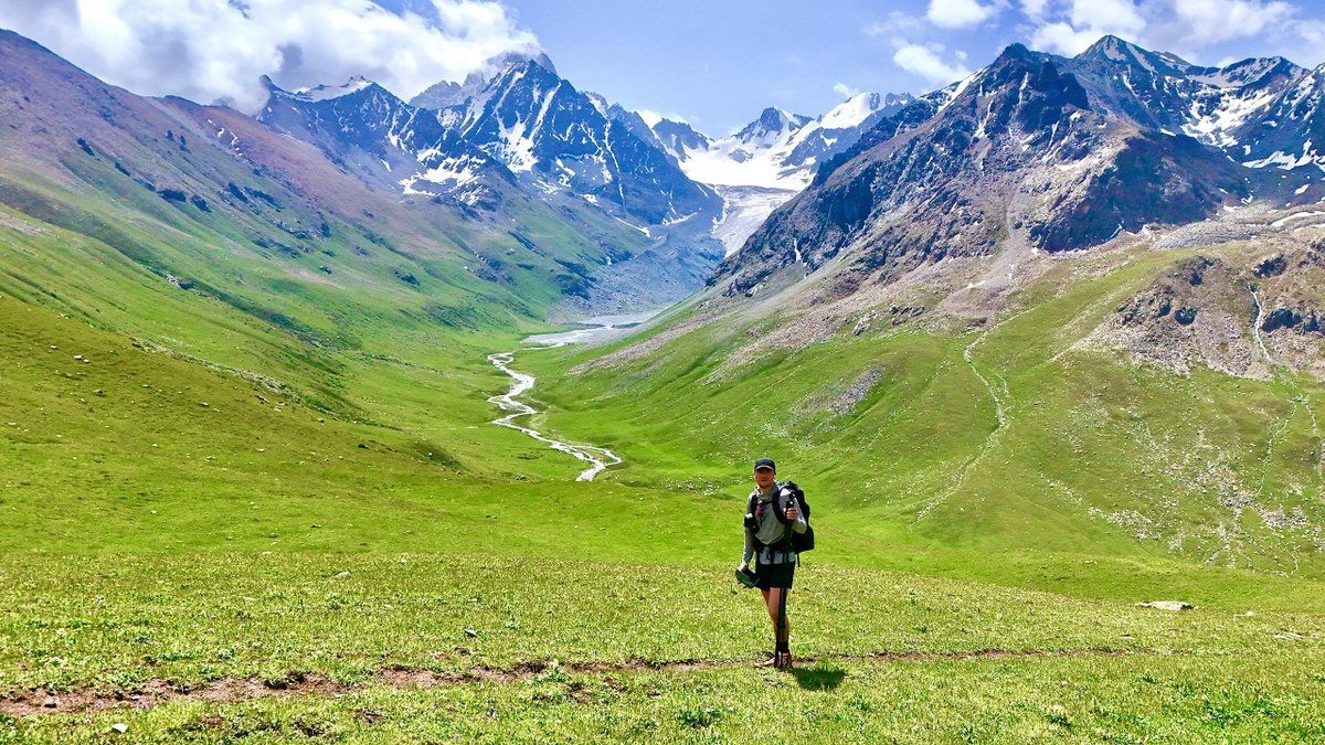 The Ak-Suu Traverse in Kyrgyzstan: a green valley under glaciers, from my Kyrgyzstan film's YouTube thumbnail